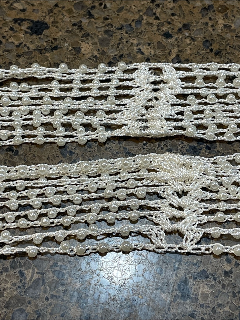 Beachy Coastal Multi Strand Crocheted Cream Off White Faux Pearl Necklace Scarf - Picture 4 of 8
